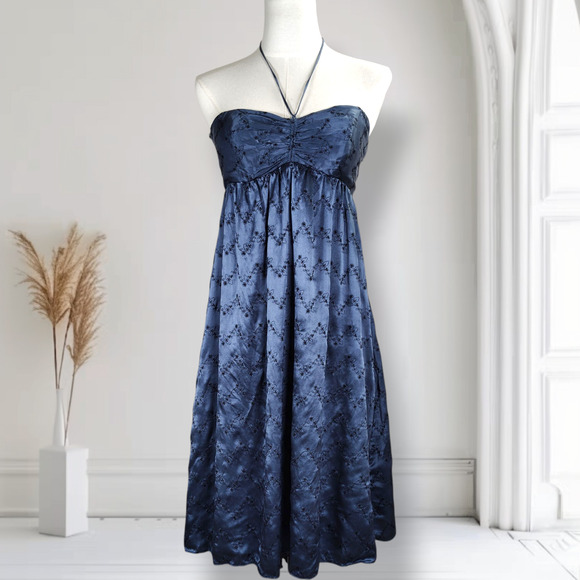 Vintage 90s Y2K Betsey Johnson Babydoll Dress Size XS/S Blue Silk Floral Print - Picture 1 of 14